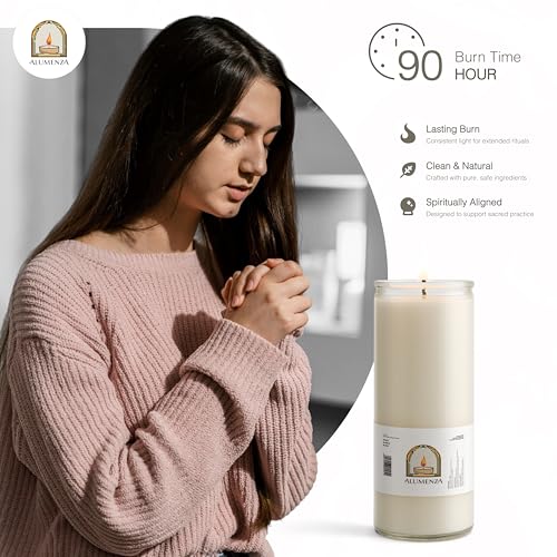 3pk White Blanco 90hr | 7-Day Prayer Candles - Glass Jar Veladoras, Unscented Paraffin Wax | Peace, Purity & Protection Novena - Catholic Hispanic Church Altar, Memorial Vigil & Baptism Gifts - color: White