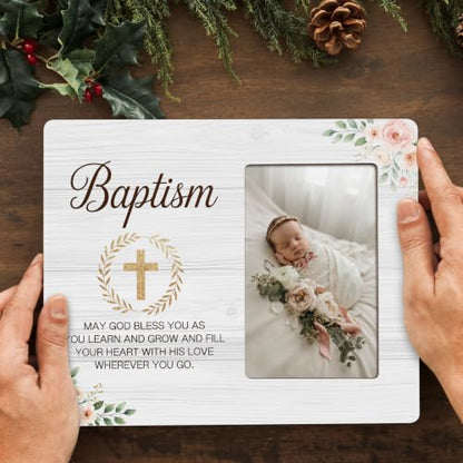 Baptism Picture Frame, Religious Wood Photo Frame, Christian Gift for Baptism, Christening, 4x6 Photo - color: White 3
