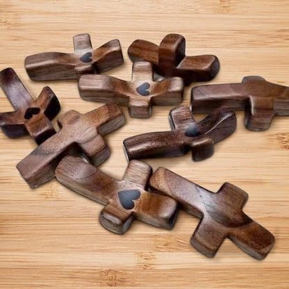 10Pcs Wooden Pocket Cross My Heart, Stress Relief Cross Fidget for Christian, Wooden Cross Fidget Christian Easter Gifts Encouragement Gift Idea for Children Men Women, Pocket Prayer Cross Portable Wall Cross - color: 10Pcs