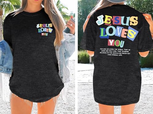 Christian Faith Shirts for Women Jesus Shirt YHWH Inspirational Bible Verse T-Shirt Religious Oversized Graphic Tee - color: Dark Grey, size: Medium