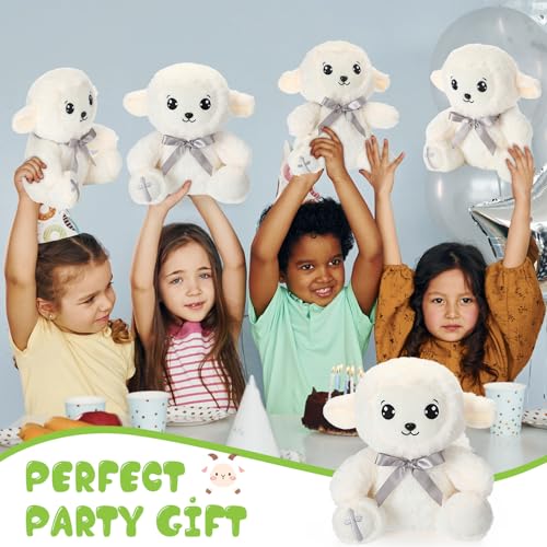 HyDren 6 Pcs Large Christian Sheep Stuffed Animals for Gifts 9.84 Inch Cute Prayer Sheep Plush with Embroidered Cross Religious Lambs Gifts for Kids Adults Easter Basket Stuff Pray Birthday Christmas