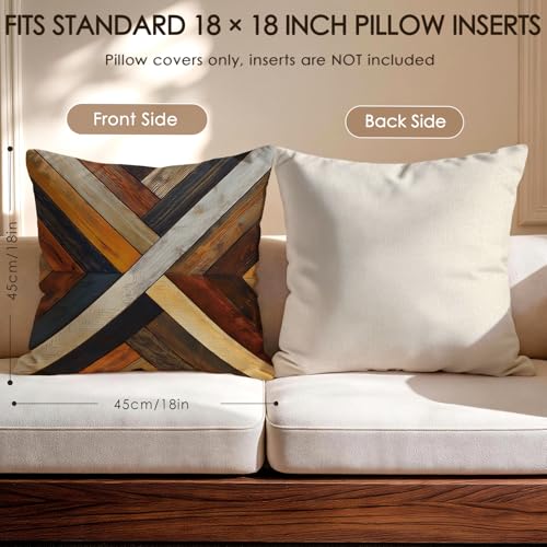OBSEDE Retro Wood Grain Geometric Throw Pillow Covers 18 x 18 Inch Set of 4 - color: Retro Woodgrain Geometric Art, size: 18" x 18" (Pack of 4)