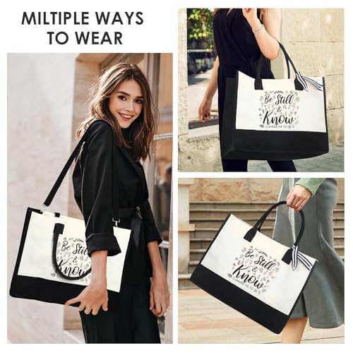 Christian Canvas Tote Bag - Be Still and Know Grocery Handbags - style: Be Still