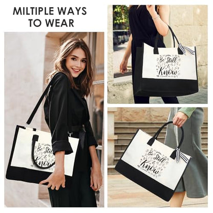 Christian Canvas Tote Bag - Be Still and Know Grocery Handbags - style: Be Still