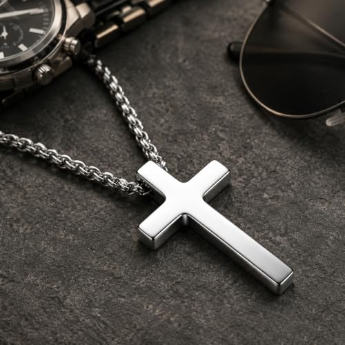 Cross Necklace for Men 316L Stainless Steel Pendant - color: B+silver