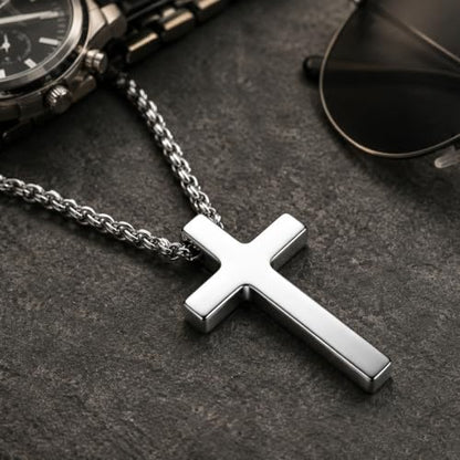 Cross Necklace for Men 316L Stainless Steel Pendant - color: B+silver