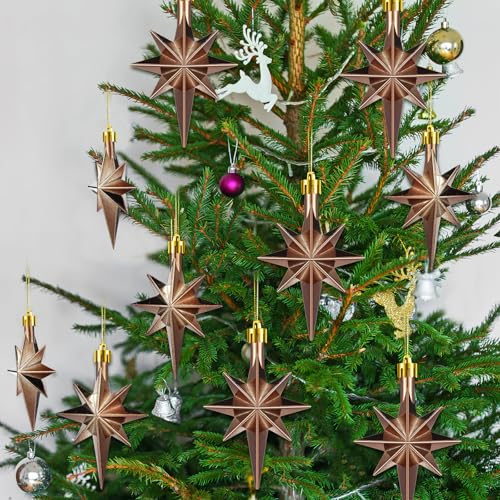 Syhood 12 Pack Light Coffee Christmas Tree Bethlehem Star Ornaments - color: Light Coffee