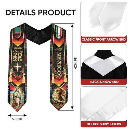Mexico Graduation Sash, Cross Graduate Stole, Class Of 2026, Mexican Stole - color: Ds 05