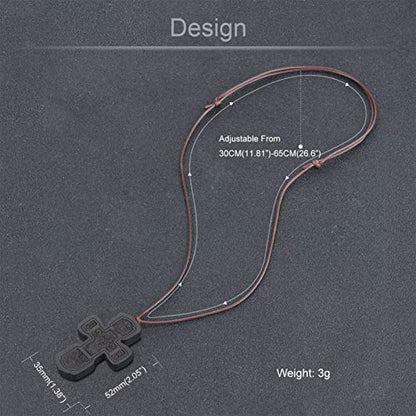 COTTVOTT Wood Orthodox Cross Pendant Necklace Christian Crucifix Necklace Prayer Jesus for Women Men - style: C-Black Color