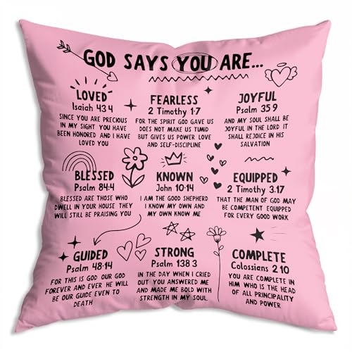 Christian Throw Pillow Covers 18X18,God says You are Loved,Fearless，Joyful，Blessed，Strong Jesus Doodle Throw Pillow Covers,Christian Housewarming Gifts,Inspirational Gifts for Women（Pink） - color: 01 Christian Pink