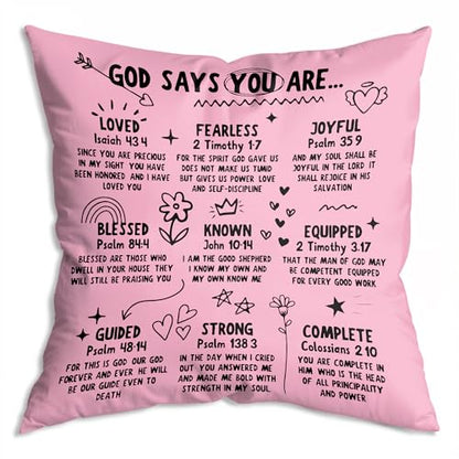 Christian Throw Pillow Covers 18X18,God says You are Loved,Fearless，Joyful，Blessed，Strong Jesus Doodle Throw Pillow Covers,Christian Housewarming Gifts,Inspirational Gifts for Women（Pink） - color: 01 Christian Pink