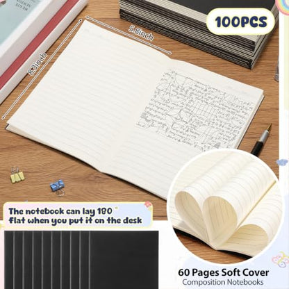 Handepo 100 Pack A5 Composition Notebooks Bulk 5"x8" Notebooks,Black - color: Black, size: A5