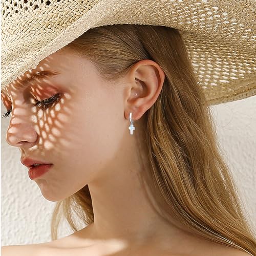 Opal Cross Stud Earrings, 925 Sterling Silver Hypoallergenic Stud Earrings - style: Cross Dangle
