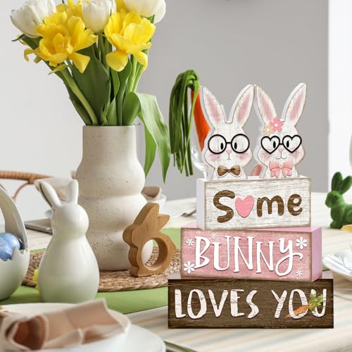 Britimes Tiered Tray Decor Set, 4 Pack, Wooden Table Sign, Easter Bunny - color: Easter Bunny Couple