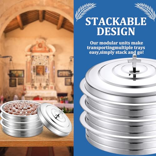 Jingmore Communion Ware 3 Holy Wine Serving Trays with 1 Cover, Silver - color: Silver
