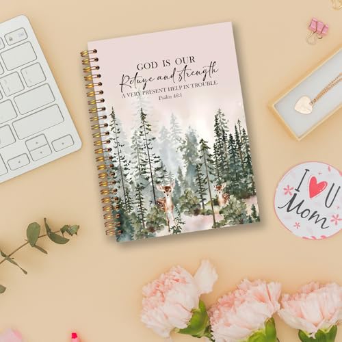 Woodland Christian Spiral Notebooks, Psalm 46:1 Bible Journal, Scripture Journals for Writing, Christian Gifts for Women Men, Religious Notebook for Note Taking, 5.5x8.3 Inch - color: white Bible Notebook-8