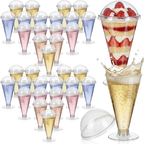 20 Pcs Disposable Plastic Martini Glasses with Lids 6.76 oz Clear Dessert Cup Cocktail Milkshake Champagne Cup for Birthday Wedding Party Supplies - color: Clear