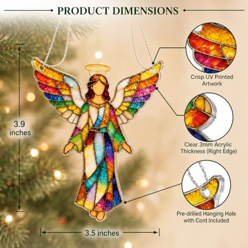 Colorful Angel Christmas Ornament with Mosaic-Style Wings, Religious Christmas Decor for Christian Homes, Beautiful Angel Wings Ornament for Christmas Tree Decoration, Acrylic Angel Gift for Women - color: Guardian Angel