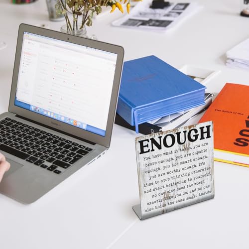 Enough Inspirational Desk Sign Self Worth Affirmation Plaque, Rustic Stainless Steel Motivational Quote Decor for Women, Teens, Therapists, Teachers, Office or Home Gift of Encouragement XLK515 - style: Enough