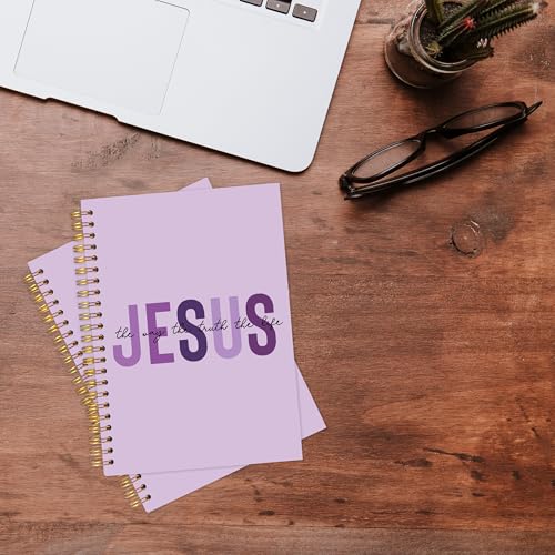 KAOWT Boho Christian Notebook Journal, Bible Notebooks for Note Taking, Christian Gifts for Women, Prayer Scripture Journal, Jesus the Way the Truth the Life Hardcover Spiral Notebook 5.5x8.3in Purple - color: notbook bible-jesus purple