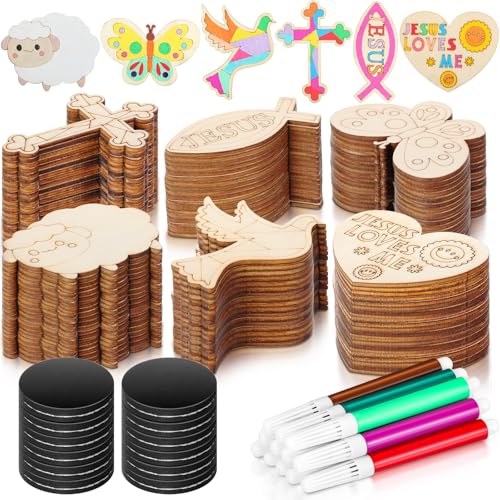 Blueweenly 48 Pack Wooden Religious Crafts Magnets Sunday School Bible