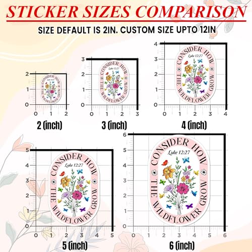 3 Pack 3 Inch Christian Stickers, Luke 12:27 Wildflower Bible Verse Decals - size: 3 Inches