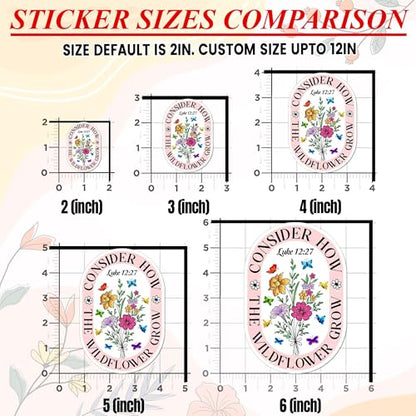 3 Pack 3 Inch Christian Stickers, Luke 12:27 Wildflower Bible Verse Decals - size: 3 Inches