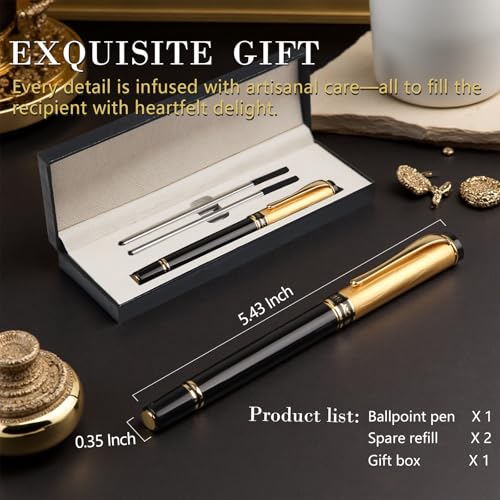 Luxury Gel Ballpoint Pens,Personalized Black Ink Pen Set with 2 Pcs Extras Replaceable Metal Refills, Ultra-Smooth Writing Experience, Perfect for Gifts,Business,Office - style: Glod Black
