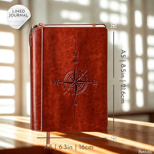 SETTINI® Vegan Leather Journal Gift Set with Pen 192 Pages, Compass - color: Compass