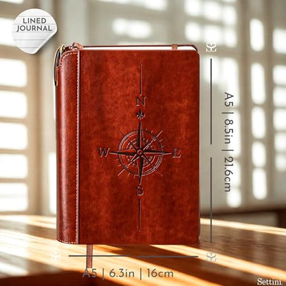 SETTINI® Vegan Leather Journal Gift Set with Pen 192 Pages, Compass - color: Compass