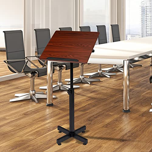 Bonnlo Classic Lectern Podium Stand, Height Adjustable Church Classroom Lecture, Portable Presentation Concert Podium, Multi-Function Reading or Laptop Desk with Edge Stopper, Brown (Brown) - color: Brown
