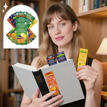 Halloween Christian Bookmarks Gifts - 200 Pcs Fall Religious Bookmark Paper Pumpkin Scripture Page Book Marks for Women Men Thanksgiving Office Book Lovers Church Party Favors - color: Halloween Pumpkin