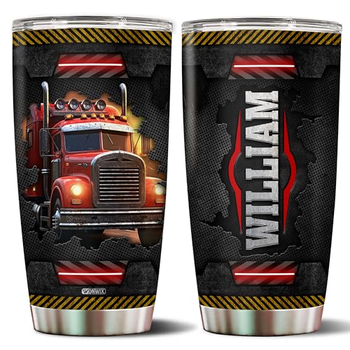 Personalized Truck Driver Tumbler Gifts for Men Insulated Stainless Steel 20oz With Lid Trucks Coffee Mug Travel Cup Water Bottle Gift for Trucker Him Husband Dad - color: TRUCKER