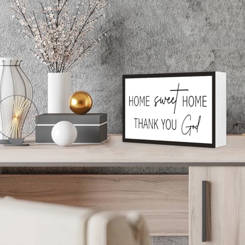 Home Sweet Home Sign Wooden Box Desk Decor,Rustic Farmhouse Home Thank You God Wood Block Sign for Home Living Room Shelf Tabletop Decor 10'' x 6'' - style: Home Sweet Home