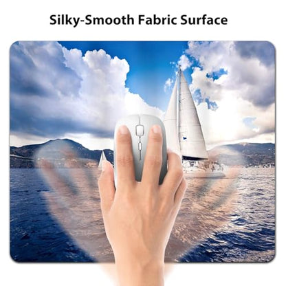 Nautical Sailing Boat and Sails on Sea Waves Cloudy Sky Adventure Photo Print Mouse Pad - color: Ocean Blue