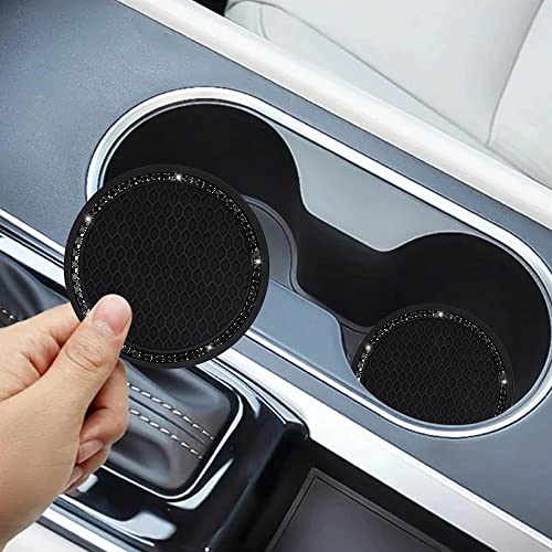 2 Pack Car Cup Holder Coaster, 2.75 Inch Bling Cup Holder Insert Mat - color: Black