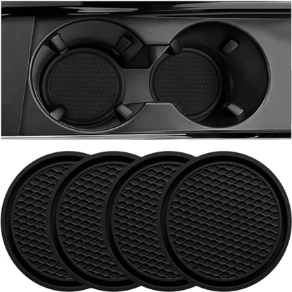 ZSDY Car Cup Coaster, 4PCS Universal Auto Non-Slip Cup Holder Embedded in Ornaments Coaster, Car Interior Accessories Sets, Black - color: Black