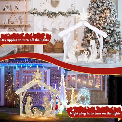 4.3 FT Lighted Christmas Nativity Scene, Pre‑Lit Outdoor Yard Decor