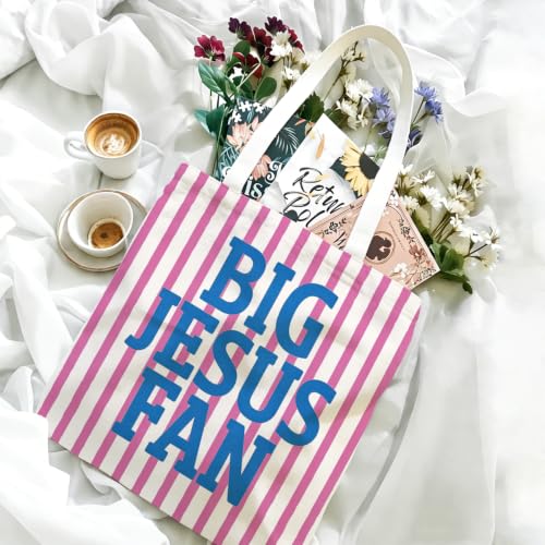 Bible Tote Bags Cute Christian Preppy Canvas Tote Bag Christian Gifts for Women Reusable Shopping Bags(Parent) - color: Big Jesus Fan