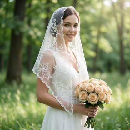Lystaii Triangle Lace Mantilla Veil Catholic Chapel Head Covering Scarf - color: White