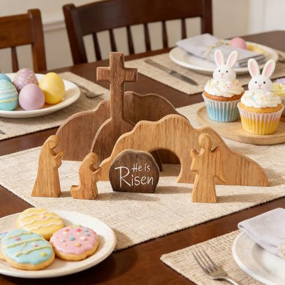 Easter Decorations, Wooden Empty Tomb Resurrection Decor, Cross Jesus Tomb Tray Set, Nativity Scene Decor, Religious Tabletop Easter Decor for Home and Office, Christian Gifts