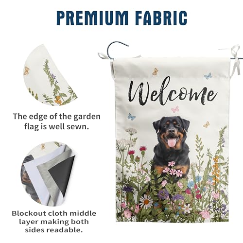 Spring Summer Garden Flag Floral Rottweiler Yard Flag Flower Dog Garden Flags for Outside Small Outdoor Welcome Flags 12x18 Double Sided - color: p-Rottweiler