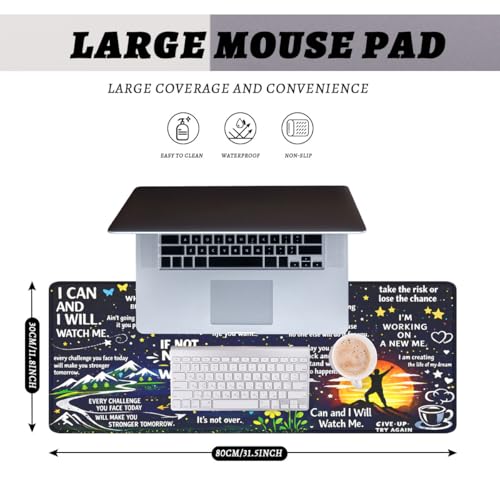 Motivational Quotes Mouse Pad Inspirational Night Sky Extended Mousepad Waterproof Stitched Edges Rubber Base Non-Slip Deskmap Computer Keyboard Mat 31.5x11.8 Inch - color: Motivational Quotes, size: 31.5" x 11.8"