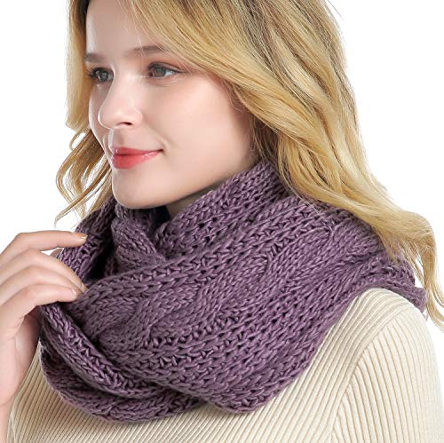 Winter Women Thick Cable Knit Ribbed Infinity Circle Loop Scarf - color: Purple
