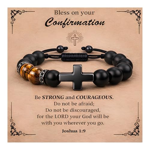 Christian Cross Bracelet Gift for Men Boys Adjustable Beaded Cross Bracelet Religious Jewelry with Message Card for Communion Baptism Confirmation Easter - style: Classic Cross Confirmation