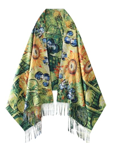 Umjetnost Soft Cashmere Feel Scarf For Women Winter Warm Scarves Large Shawl Wrap Monet Van Gogh Art Print - color: R20 Grenn Yellow