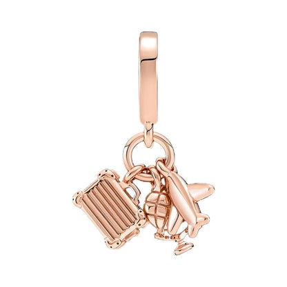 Sport Religious Charm 925 Sterling Silver Pendant,Jewelry Beads Gifts for Women Bracelet&Necklace - color: Rose Gold Airplane Globe