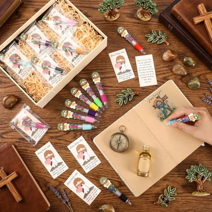 Sayglossy 120 Sets Little Jesus Pens Bulk, 4-in-1 Christian Pens with Cards - style: Blessed Jesus