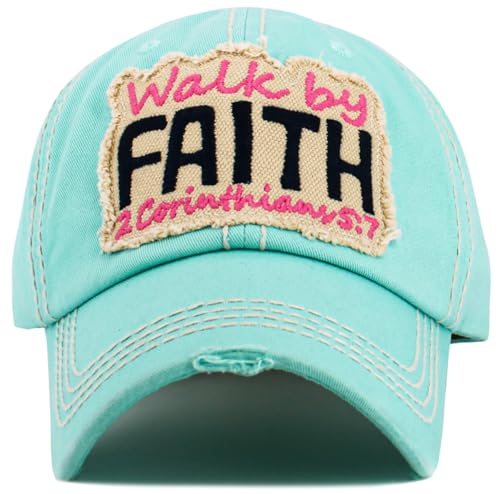 Bless Rodeo Country Horse Derby Womens Baseball Cap Distressed Vintage Unconstructed Embroidered Patch Hat - color: Diamond Blue Walk By Faith Vintage