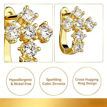 1 Pair Cubic Zirconia Cross Earrings,Dangle Drop Cross Earrings,Hypoallergenic Huggie Hoop Earrings,Gold Tone Hoop Earrings for Women Men,Trendy Dainty Christian Easter Christmas Jewelry Gift(Gold)
